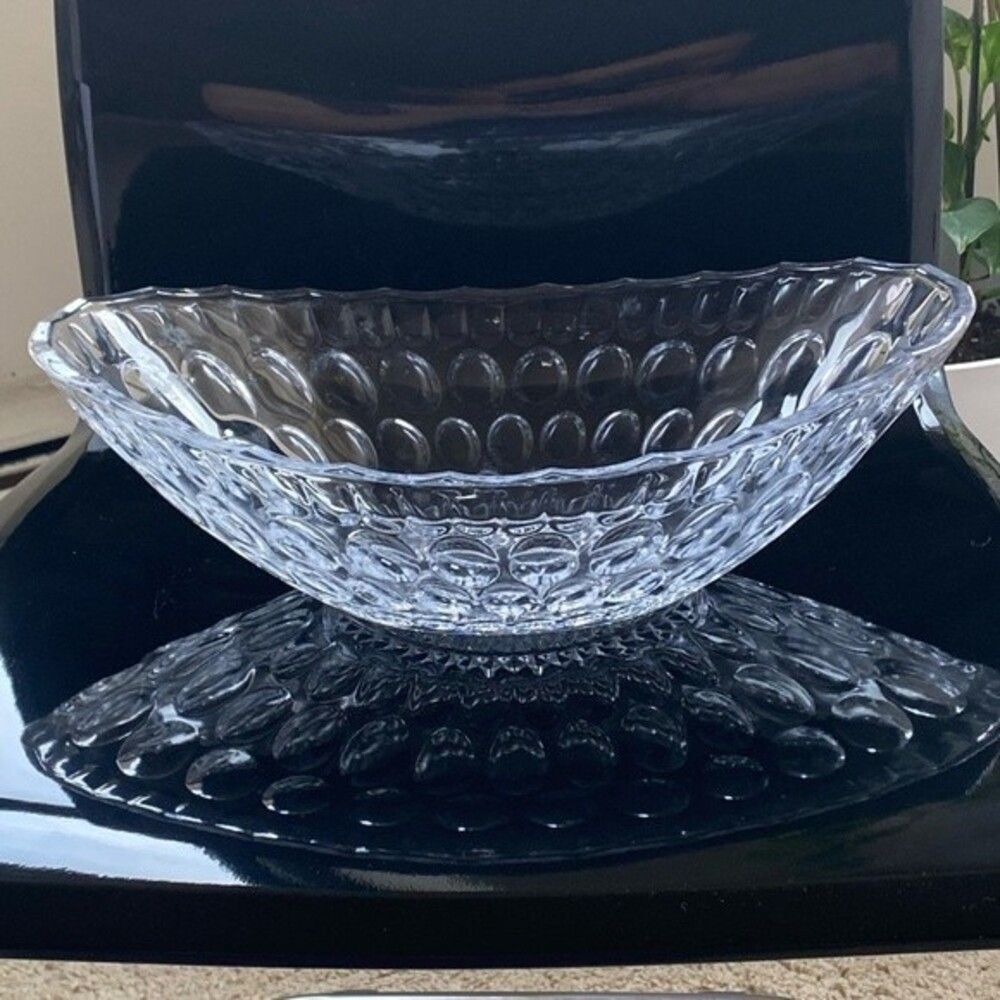 Studio Silversmith Crystal Glass Bubbles Oval Japan Serving Bowl 13.5"x8.5"